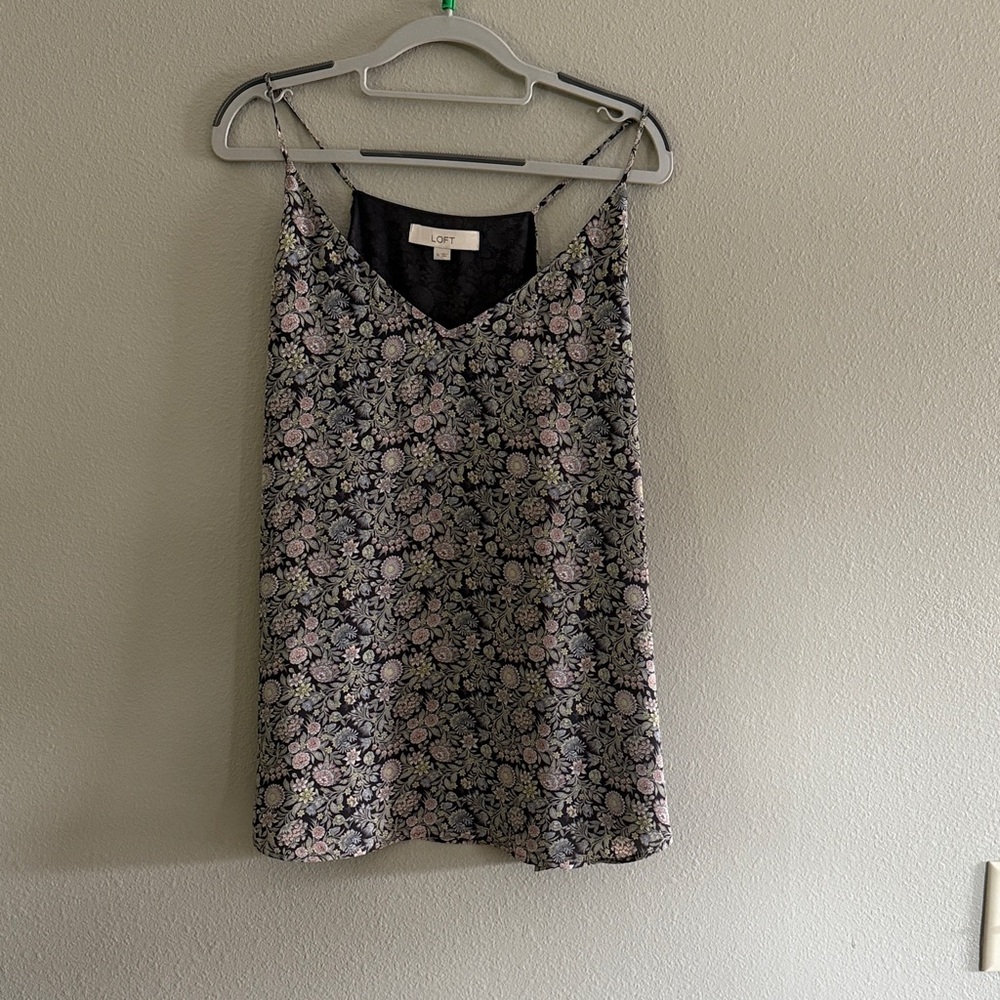 LOFT Black and Pink Floral Camisole